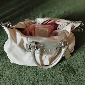 Coach Silver and Cream Satchel